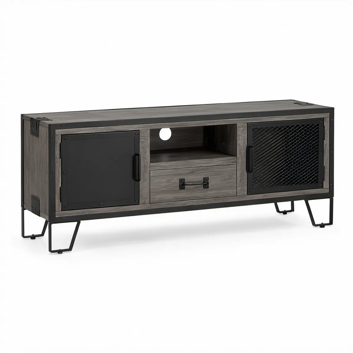Móvel para TV Industrial em MDF Cinzento e Aço Preto 150 x 40 x 60 cm