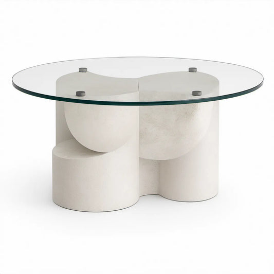 Mesa de centro redonda Ø100 x 45 cm com tampo em vidro temperado, branco e transparente
