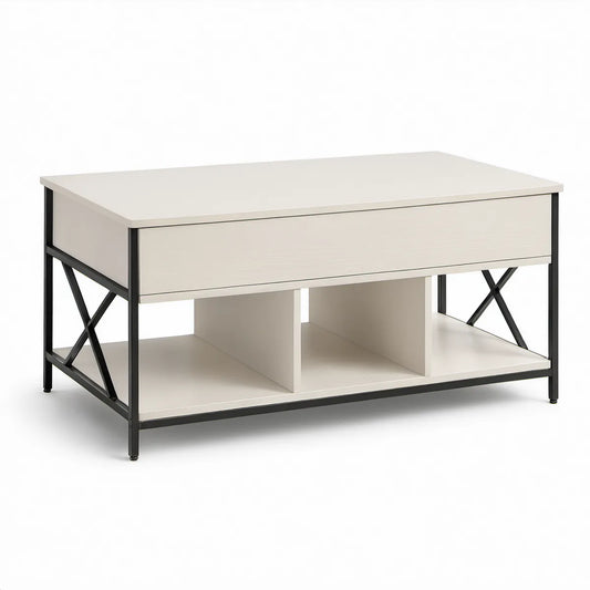 Mesa de centro retangular branca e preta com gaveta e prateleira, 100 x 50 x 45 cm