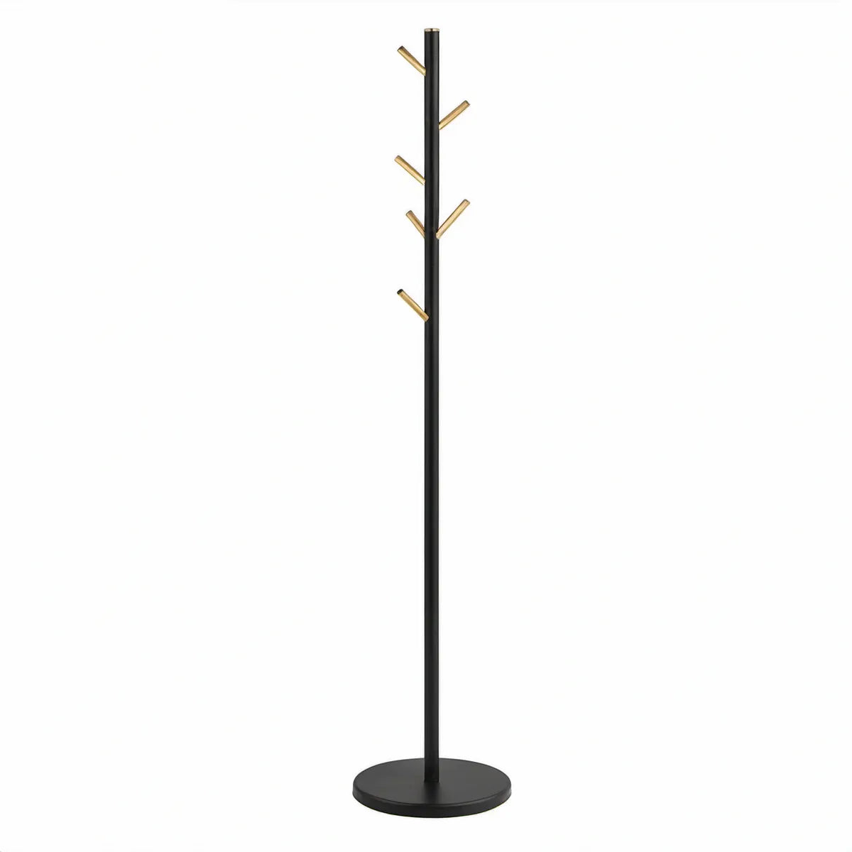 Cabide de Pé com 6 Ganchos em Aço ao Carbono e Bambu, Preto e Natural, 175 x 35 cm