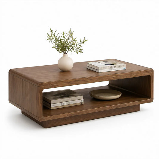 Mesa de Centro Retangular em MDF Folheado a Nogueira com Nicho Aberto 110 x 60 x 40 cm Castanho Nogueira