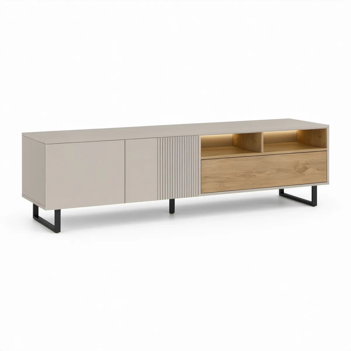 Móvel para TV Retangular em MDF e Aglomerado Bege, Carvalho e Preto 180 x 40 x 60 cm