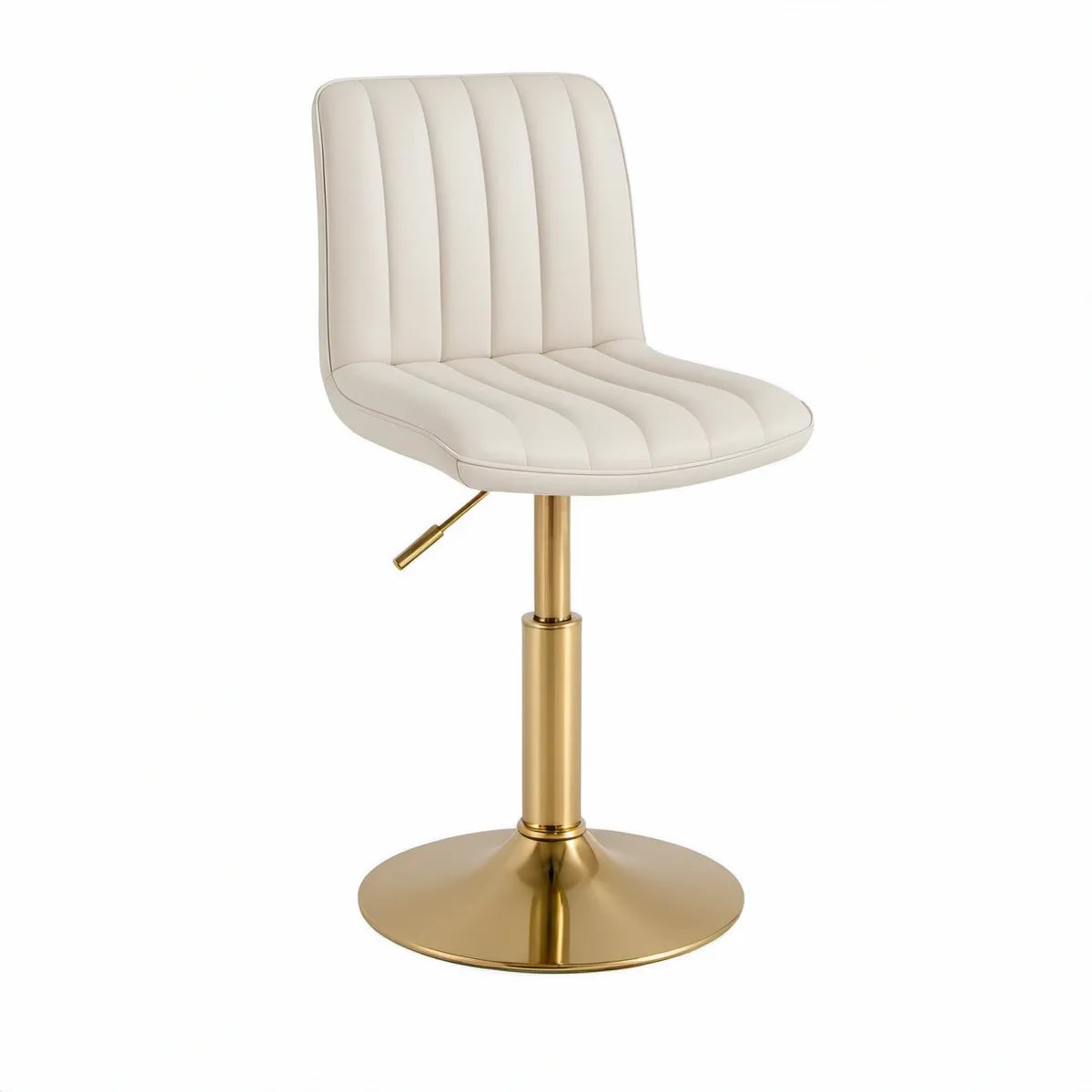 Banco Giratório Regulável em Altura com Assento em PU Creme e Base Redonda Dourada 48 x 52 x 84-106 cm