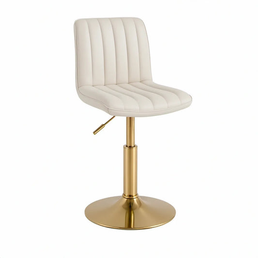 Banco Giratório Regulável em Altura com Assento em PU Creme e Base Redonda Dourada 48 x 52 x 84-106 cm