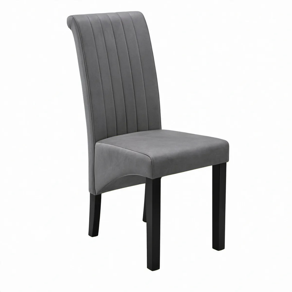 Cadeira de Jantar Estofada em Veludo de Poliéster Cinzento com Pernas Pretas, 44 x 55 x 98 cm