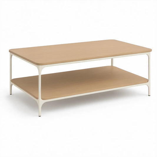 Mesa de Centro Retangular com Prateleira, Carvalho Claro e Branco, 100 x 50 x 45 cm