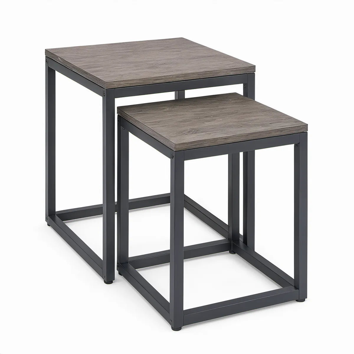 Conjunto de 2 Mesas de Apoio Quadradas em MDF e Aço Cinzento e Preto, 50 x 50 x 50 cm e 40 x 40 x 45 cm