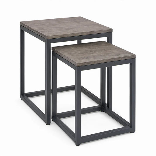 Conjunto de 2 Mesas de Apoio Quadradas em MDF e Aço Cinzento e Preto, 50 x 50 x 50 cm e 40 x 40 x 45 cm