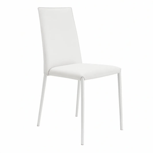 Cadeira de jantar branca estofada em PU com estrutura de aço, 43 x 54 x 97 cm