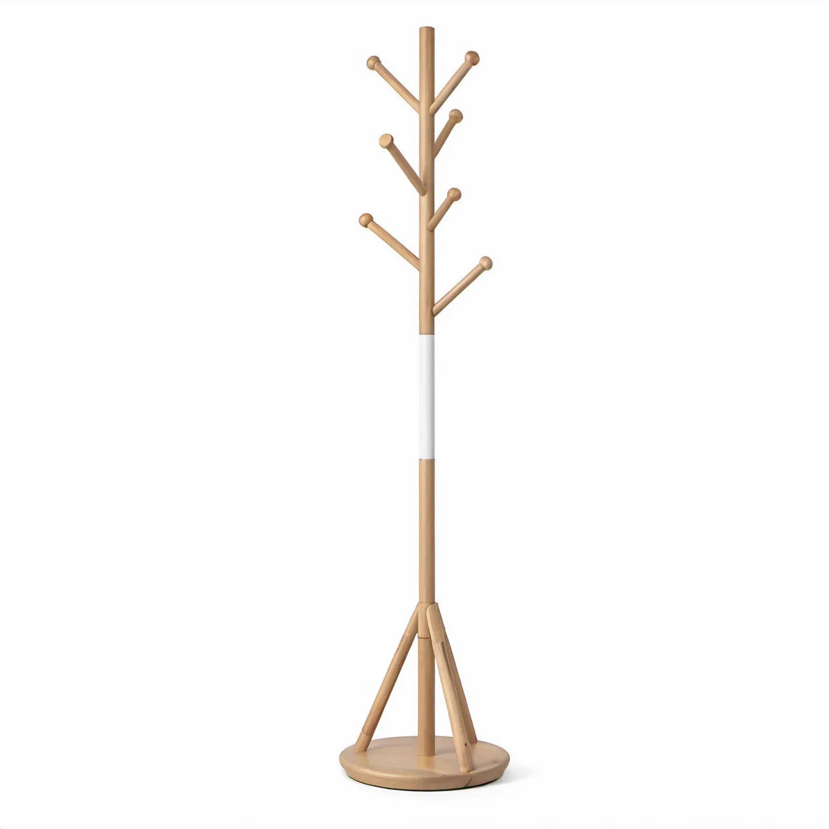 Cabide de Pé com 7 Ganchos em Faia Natural e Branco, 175 x 40 cm